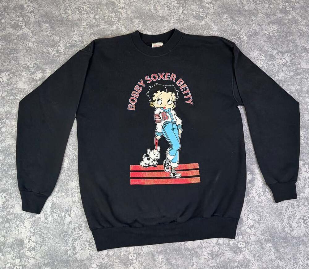 Vintage Betty Boop Bobby Soxer Sweatshirt Black Crewneck Size Medium 21x26.5